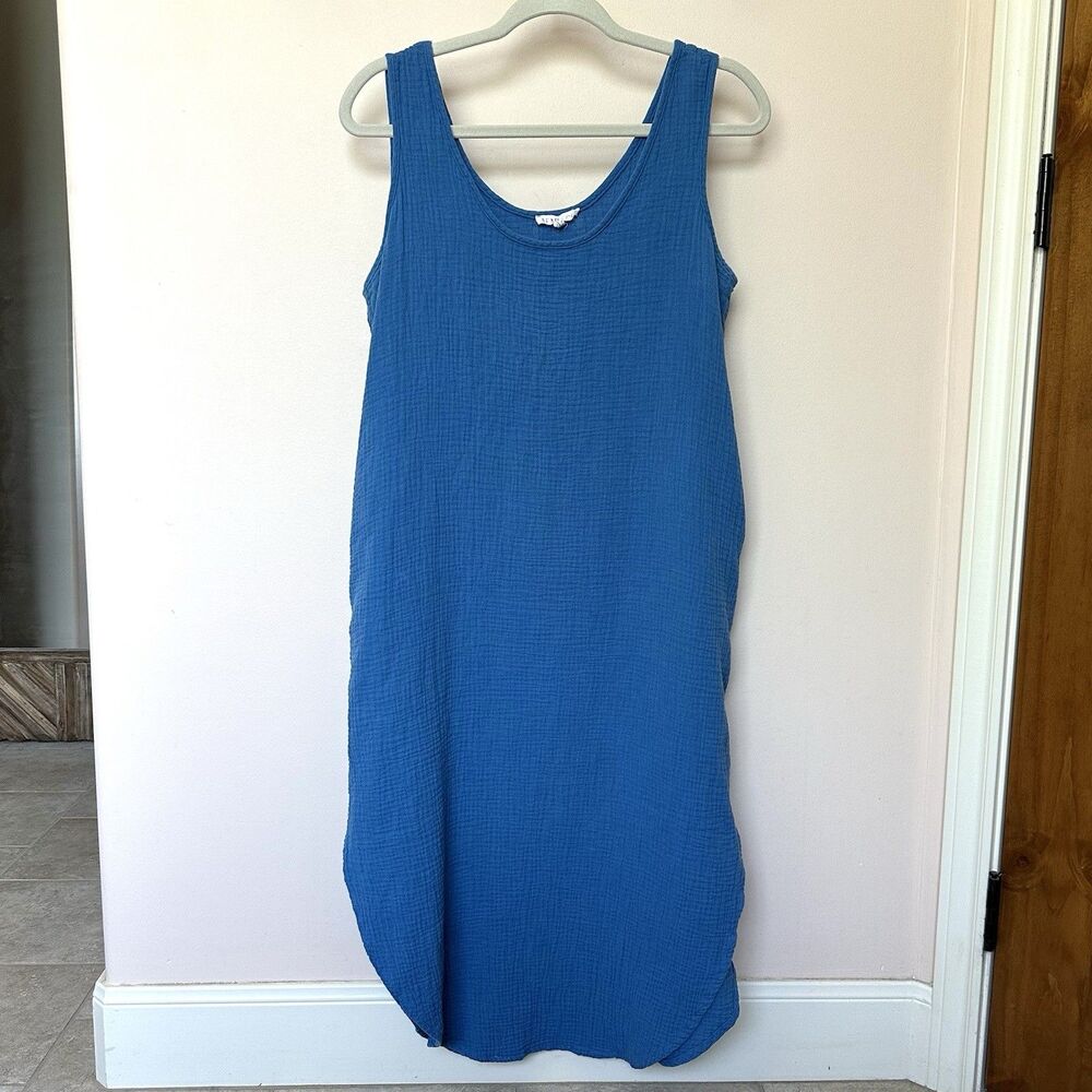 AEMI & Co Dress Med Sleeveless Midi Blue Lagen Beachy Resort Relaxed Guazy